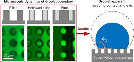 A unified model for droplet receding contact angles on hydrophobic pillar, pore, and hollowed pillar arrays