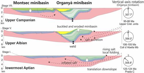 Translation, collision and vertical-axis rotation in the Organyà and Montsec minibasins (South-Central Pyrenees, Spain)