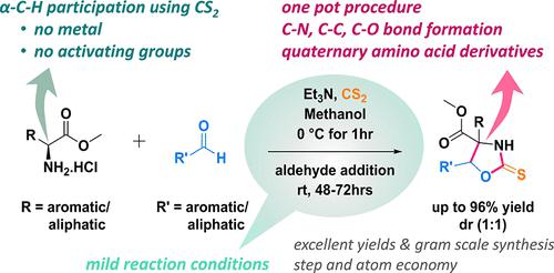 Metal-Free One-Pot Domino Synthesis of Oxazolidinethione Derivatives of Quaternary Amino Acids from α-Amino Esters and Aldehydes Using CS2