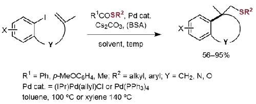 Pd-Catalyzed Carbothiolation Using Thioesters with Forming a Quaternary Carbon