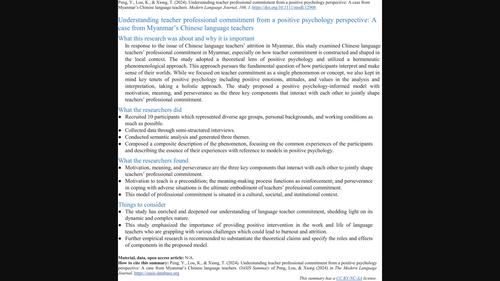 Understanding teacher professional commitment from a positive psychology perspective: A case from Myanmar's Chinese language teachers