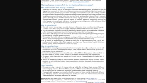 Unfolding language awareness in a plurilingual context: A study of metalinguistic, practical, and critical language awareness