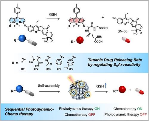 Activatable theranostic prodrug scaffold with tunable drug release rate for sequential photodynamic and chemotherapy