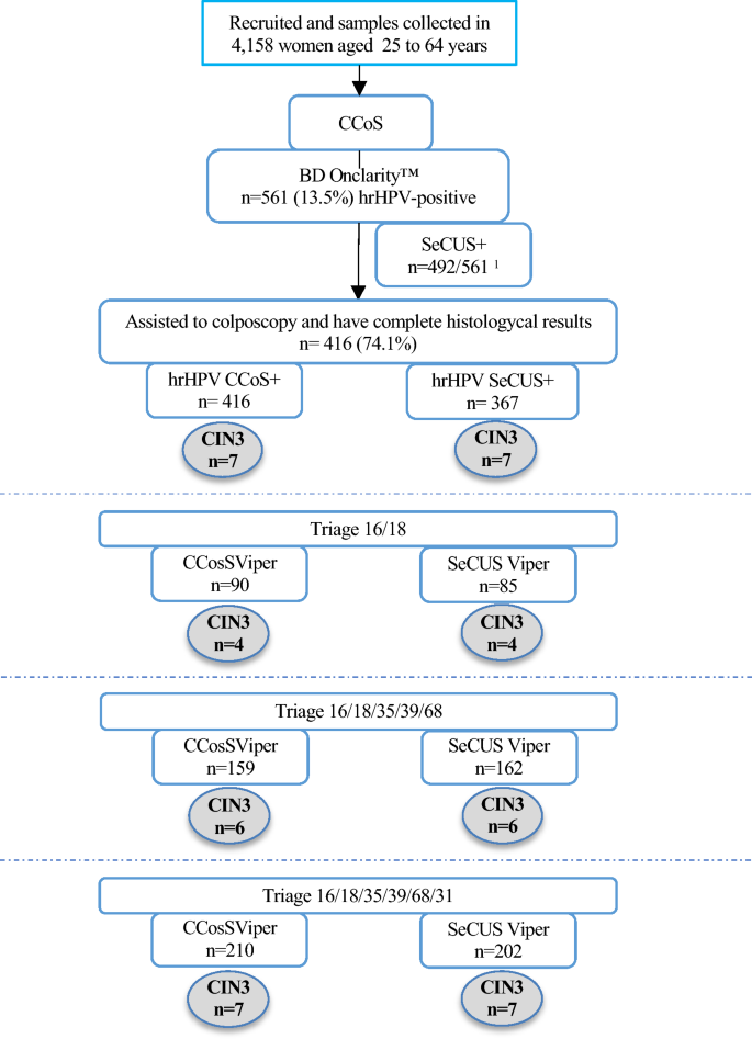 Performance of urine samples compared to cervical samples for detection of precancer lesions among HPV-positive women attending colposcopy clinic in Mexico City.