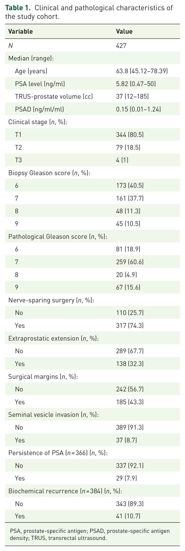 Oncological outcomes in robot-assisted radical prostatectomy: the value of PSA density as a preoperative predictive factor.