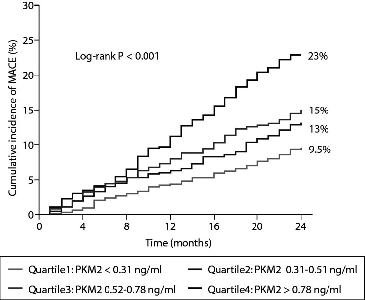 Elevated plasma pyruvate kinase M2 concentrations are associated with the clinical severity and prognosis of coronary artery disease.