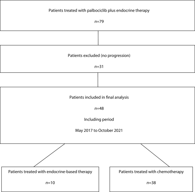 Efficacy and activity of treatments after progression from palbociclib plus endocrine therapy in patients with HR<sup>+</sup>/HER2<sup>-</sup> metastatic breast cancer: a prospective, monocentric study.