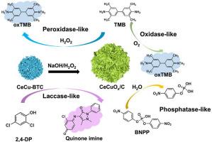 Bimetallic MOFs-derived four-in-one CeCuOx/C nanozyme and its application for colorimetric detection of cysteine based on oxidase mimics