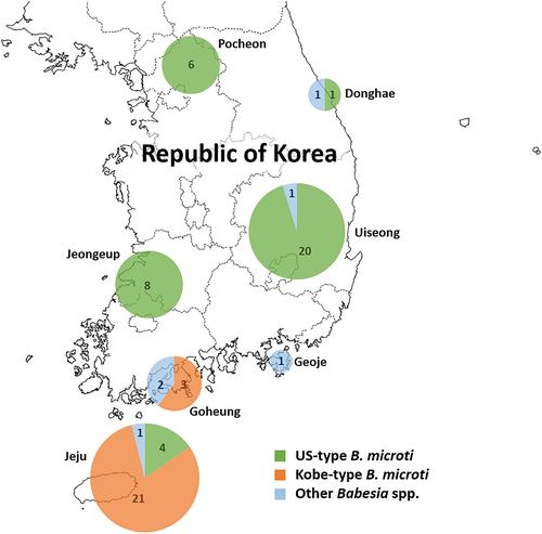 Detection of US and Kobe-type Babesia microti in ticks collected from small mammals of the Republic of Korea