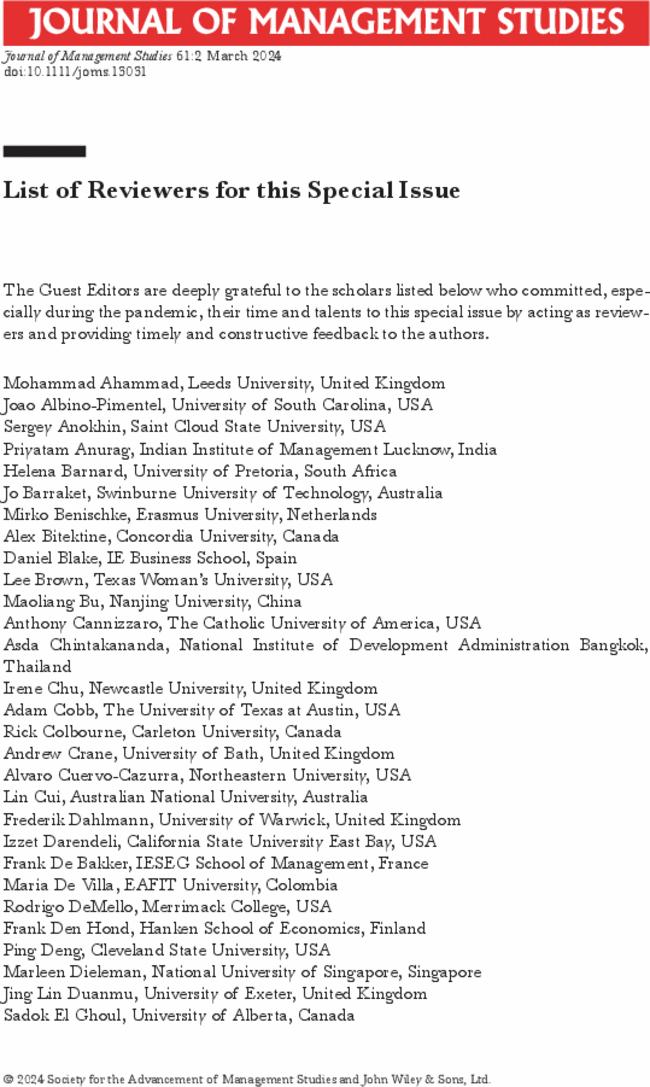 List of Reviewers for this Special Issue