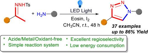 Photocatalytic generation of 1,4-disubstituted 1,2,3-triazoles under metal, oxidant and azide-free conditions