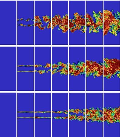 Hybrid large eddy simulation and Lagrangian simulation of a compressible turbulent planar jet with a chemical reaction