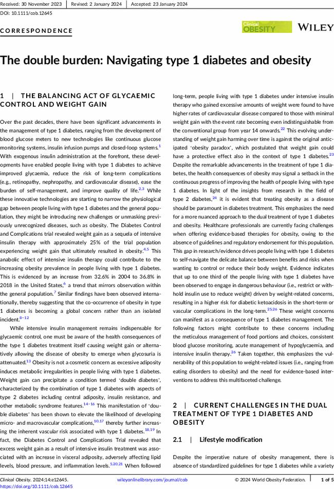The double burden: Navigating type 1 diabetes and obesity