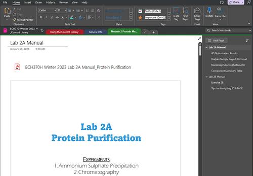 Use of OneNote class notebook as a combined electronic laboratory notebook and content delivery tool in an introductory biochemistry laboratory course