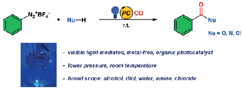 Organic Photoredox Carbonylation of Arenediazonium under Mild Conditions