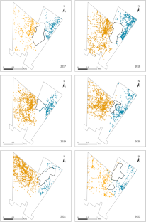 Let's not use it! A dynamic no-use zone between the home ranges of two spider monkey groups.