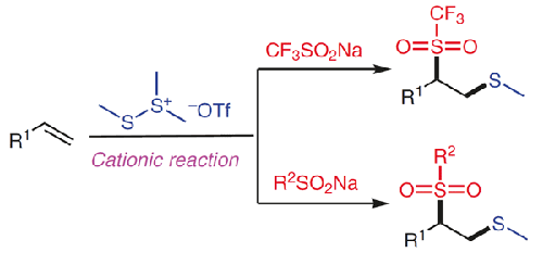 The Difunctionalization of Alkenes Completed by DMTSM and CF3SO2Na without Metal Catalysts