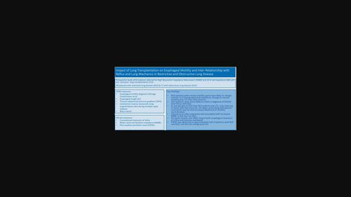 The impact of lung transplantation on esophageal motility and inter-relationships with reflux and lung mechanics in patients with restrictive and obstructive respiratory disease.