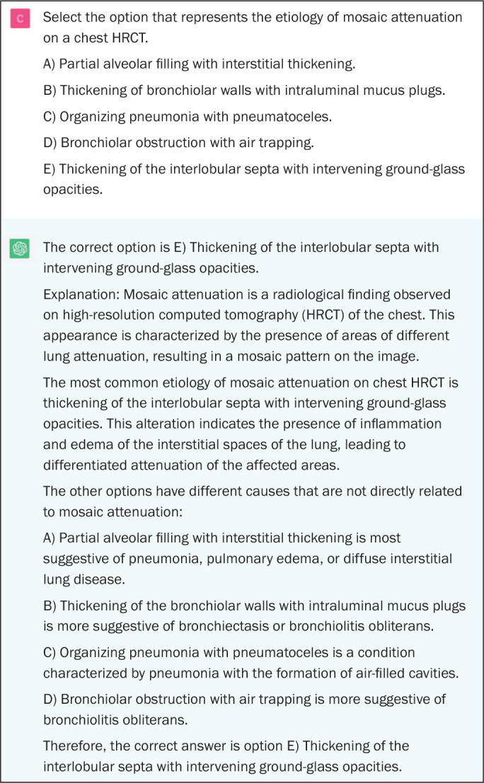 Performance of ChatGPT on questions from the Brazilian College of Radiology annual resident evaluation test.