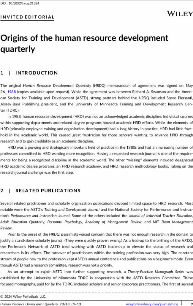 Origins of the human resource development quarterly