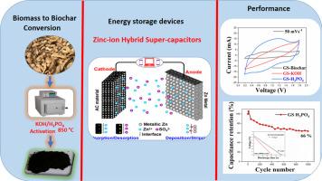 Evaluation of zinc-ion hybrid super-capacitor based on chemically activated (KOH/H3PO4) ground nutshell biochar