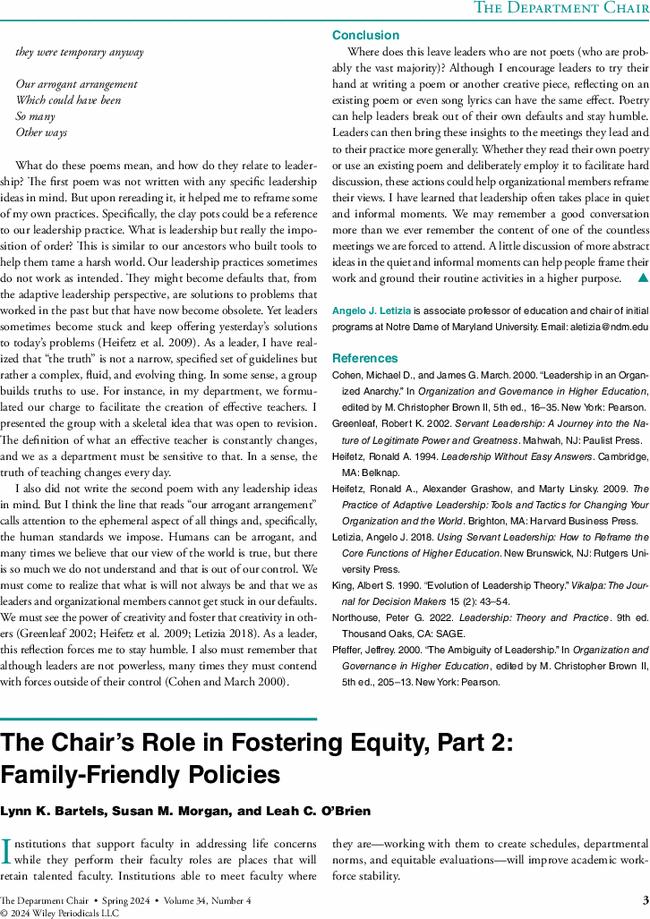 The Chair's Role in Fostering Equity, Part 2: Family-Friendly Policies