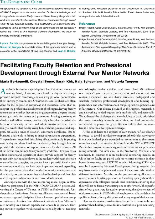 Facilitating Faculty Retention and Professional Development through External Peer Mentor Networks