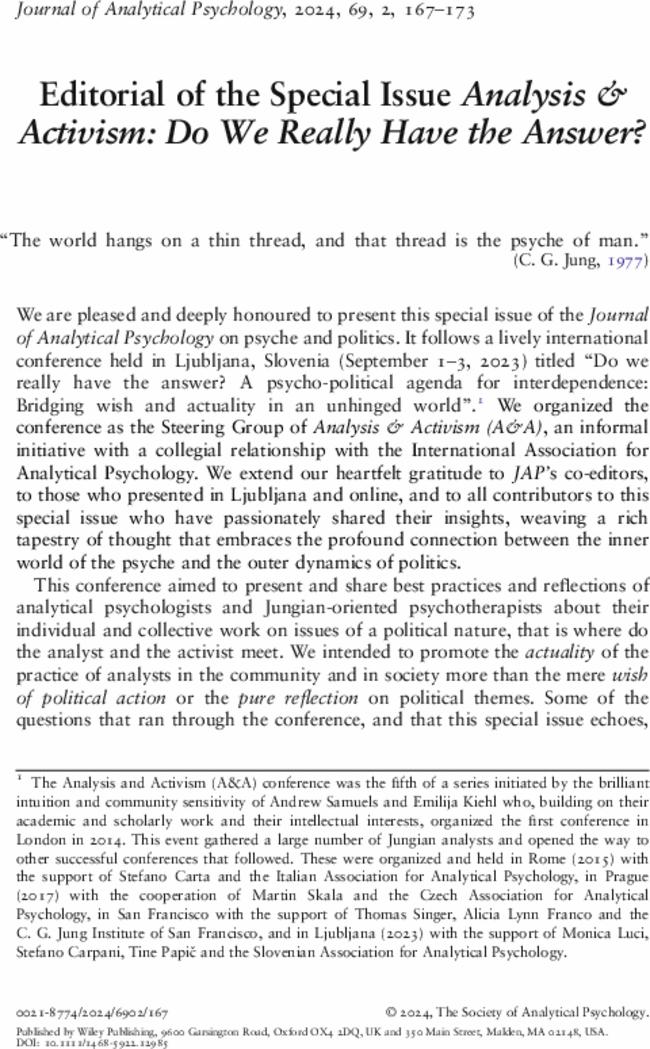 Editorial of the Special Issue Analysis & Activism: Do We Really Have the Answer?