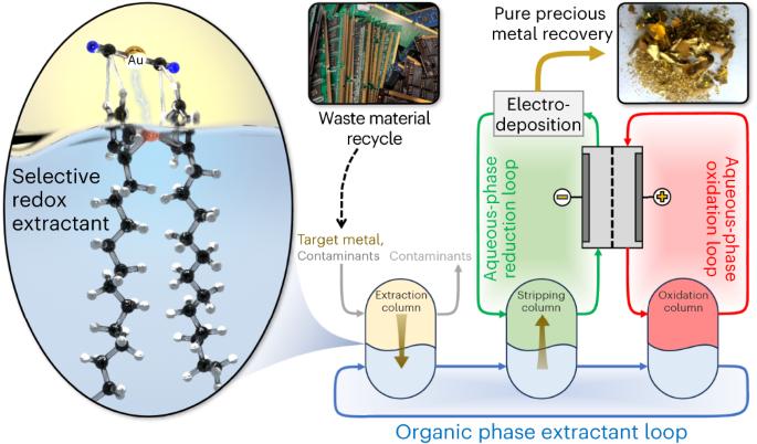 Redox-mediated electrochemical liquid–liquid extraction for selective metal recovery