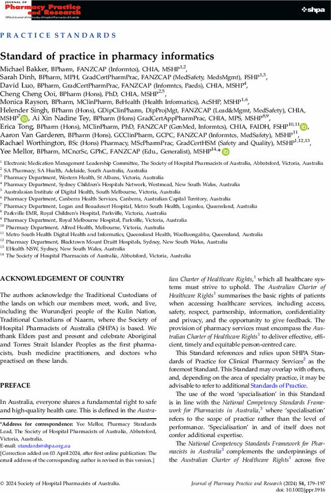 Standard of practice in pharmacy informatics