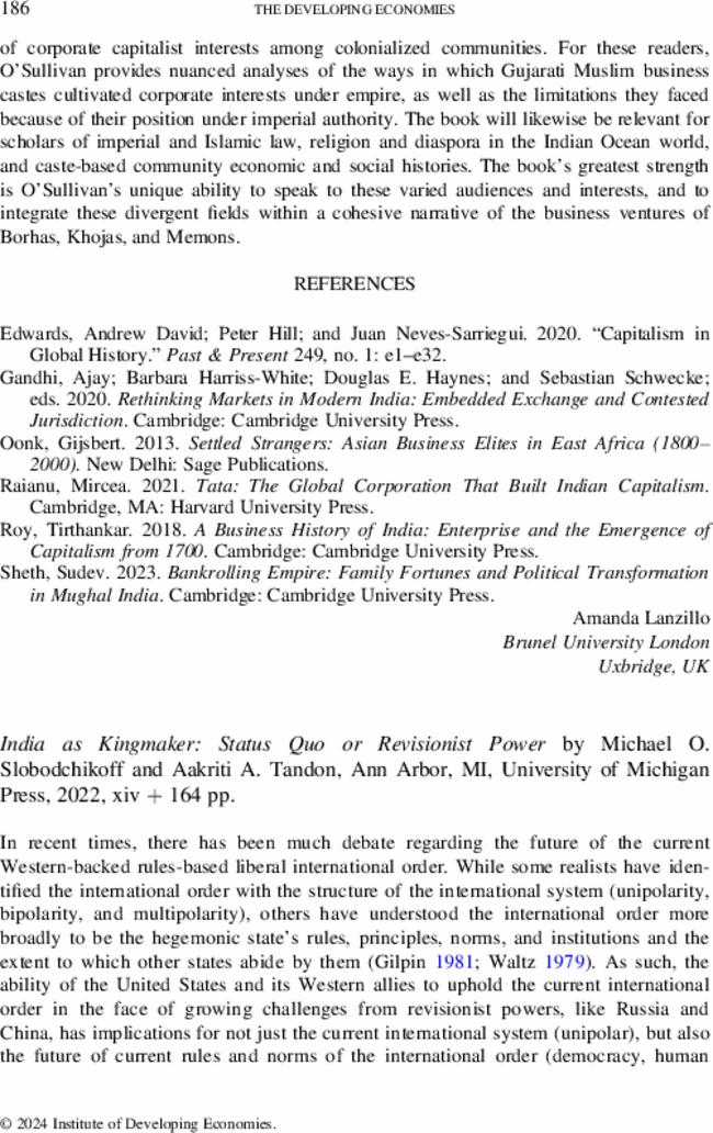 India as Kingmaker: Status Quo or Revisionist Power by  Michael O. Slobodchikoff and  Aakriti A. Tandon, Ann Arbor, MI, University of Michigan Press,  2022, xiv + 164 pp.