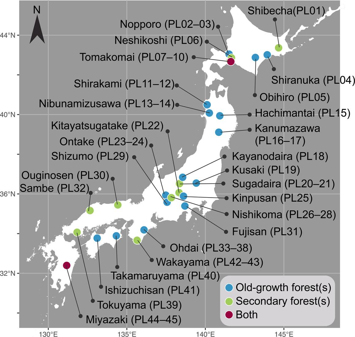 Forest monitoring data of 45 plots across the Japanese archipelago during 1980–2021