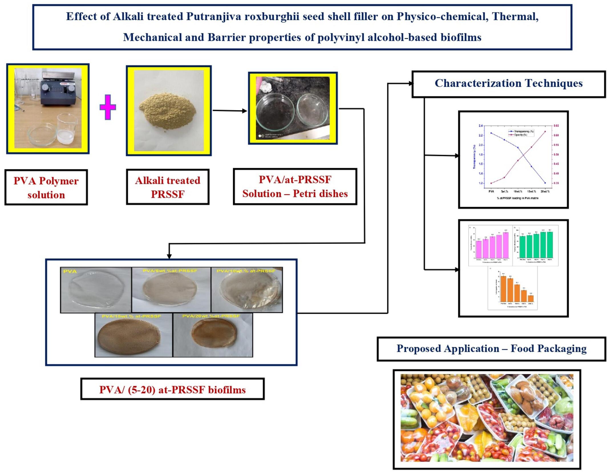 Effect of alkali-treated Putranjiva roxburghii seed shell filler on physico-chemical, thermal, mechanical, and barrier properties of polyvinyl alcohol-based biofilms