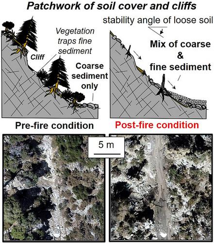 The grain size of sediments delivered to steep debris-flow prone channels prior to and following wildfire