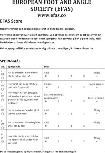 EFAS Score – Validation of Danish Version by the Score Committee of the European Foot and Ankle Society (EFAS)