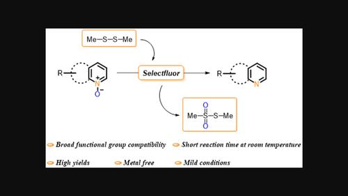 Deoxygenation of N-heterocyclic N-oxides with Selectfluor and disulfane