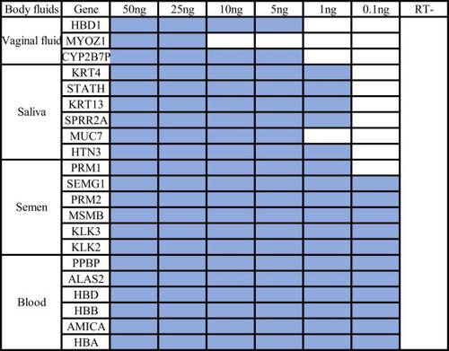 Developmental validation of an mRNA kit: A 5-dye multiplex assay designed for body-fluid identification