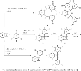 Synthesis of 1-(2,4,6-Trifluorophenyl)perfluorobenzocyclobutene from Perfluorobenzocyclobutene and 1,3,5-Trifluorobenzene and Its Reaction with Polyfluorobenzenes in an SbF5 Medium