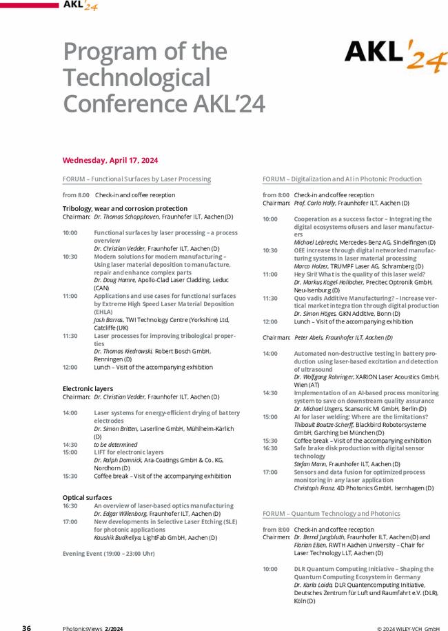 Program of the Technological Conference AKL'24