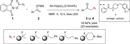 Syntheses of α-monofluoroalkyl acetophenones from fluoroalkyl carboxylic NHPI esters and silyl enol ethers by photocatalytic decarboxylative reaction
