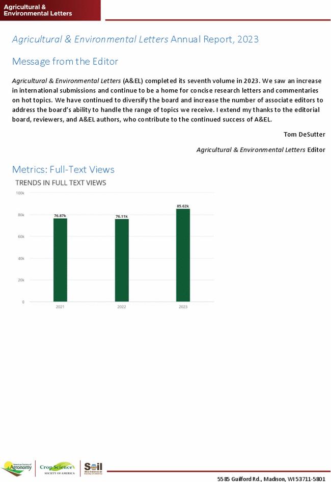 Agricultural & Environmental Letters Annual Report, 2023