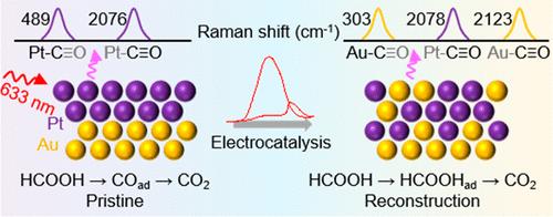 Self-Reconstruction of Core–Shell Structured Electrocatalysts for Tailoring Reaction Pathways Revealed by Electrochemical Surface-Enhanced Raman Spectroscopy