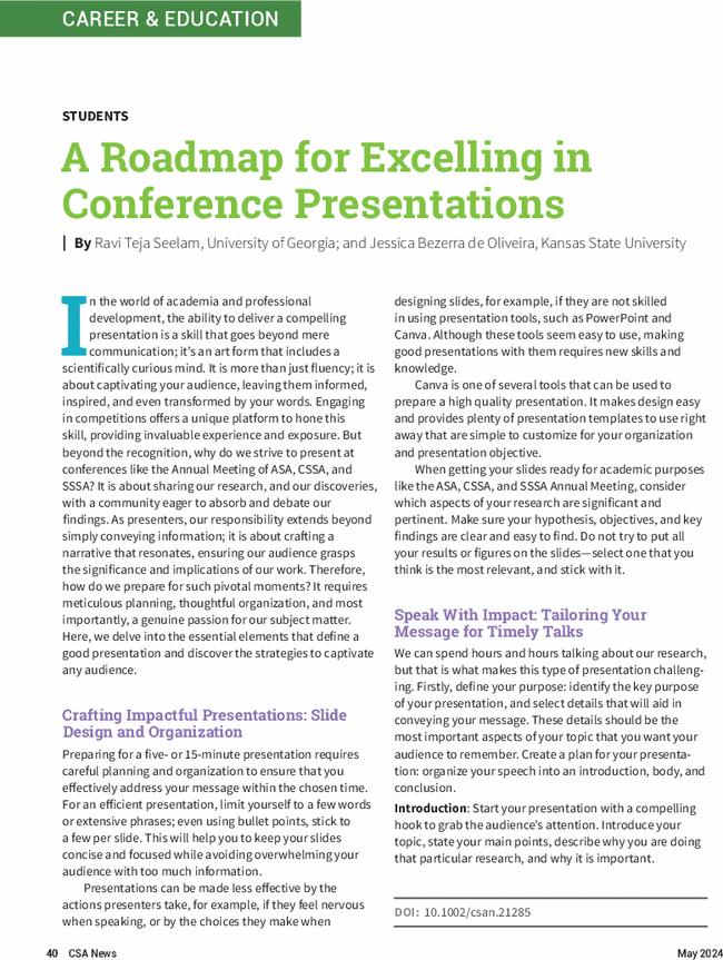 A Roadmap for Excelling in Conference Presentations