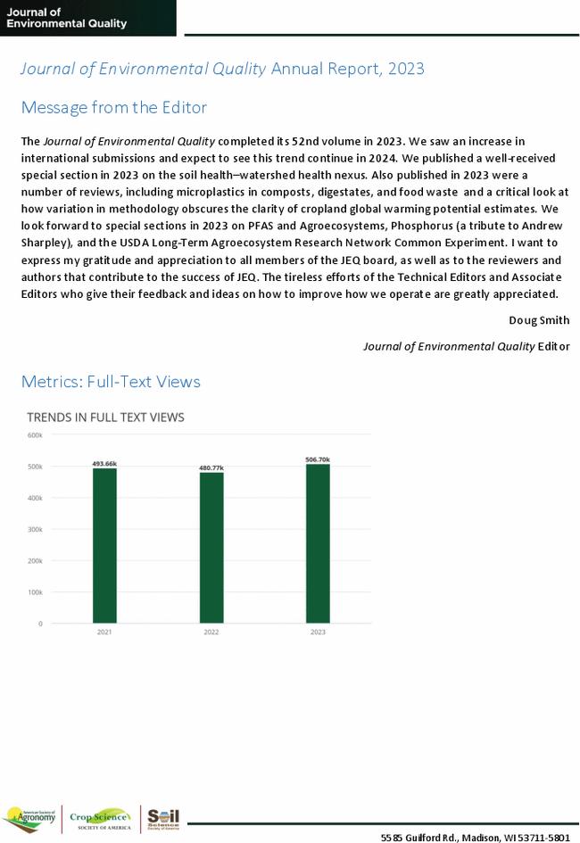 Journal of Environmental Quality Annual Report, 2023