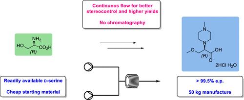 Development of a Continuous Process for the Large-Scale Asymmetric Manufacture of (R)-3-Methoxy-2-(4-methylpiperazin-1-yl)propanoic Acid