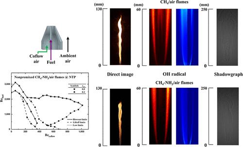 Combustion Characteristics for the Stabilization of Nonpremixed Methane-Ammonia/Air Coflow Flames through Their Visualization