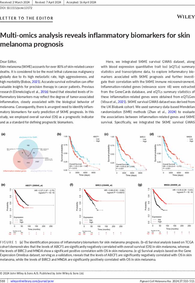 Multi-omics analysis reveals inflammatory biomarkers for skin melanoma prognosis