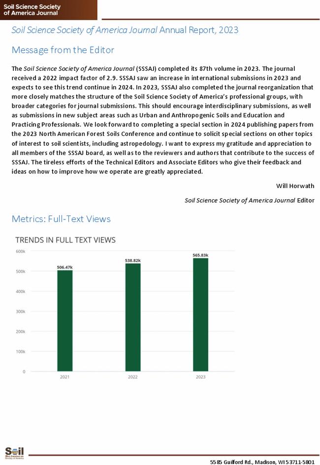 Soil Science Society of America Journal Annual Report, 2023