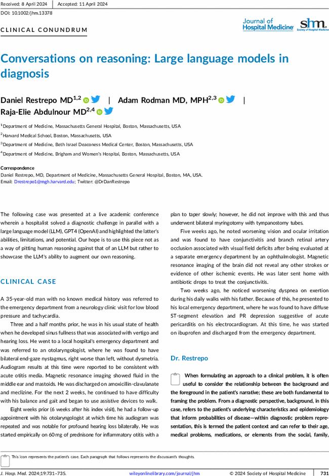 Conversations on reasoning: Large language models in diagnosis