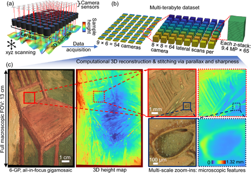 Computational 3D topographic microscopy from terabytes of data per sample